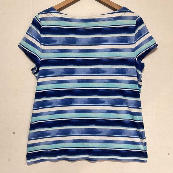 Chaps Short Sleeve Blue Striped Top Sz L - Picture 2 of 4